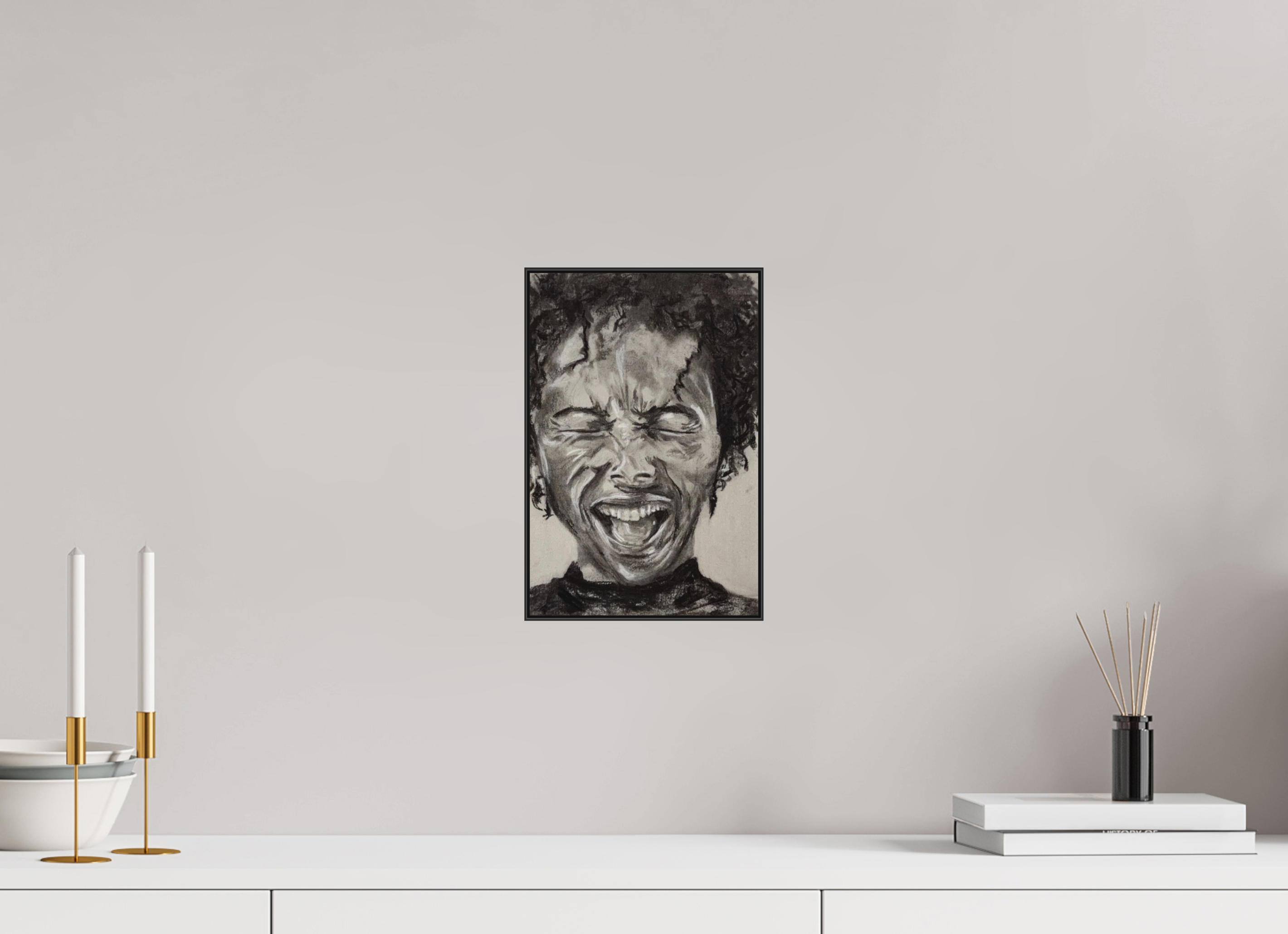 20 x 30 cm, Kohlez. Aludibond PhotoRag in ArtBox Alu10mm schwarz Portrait lachend