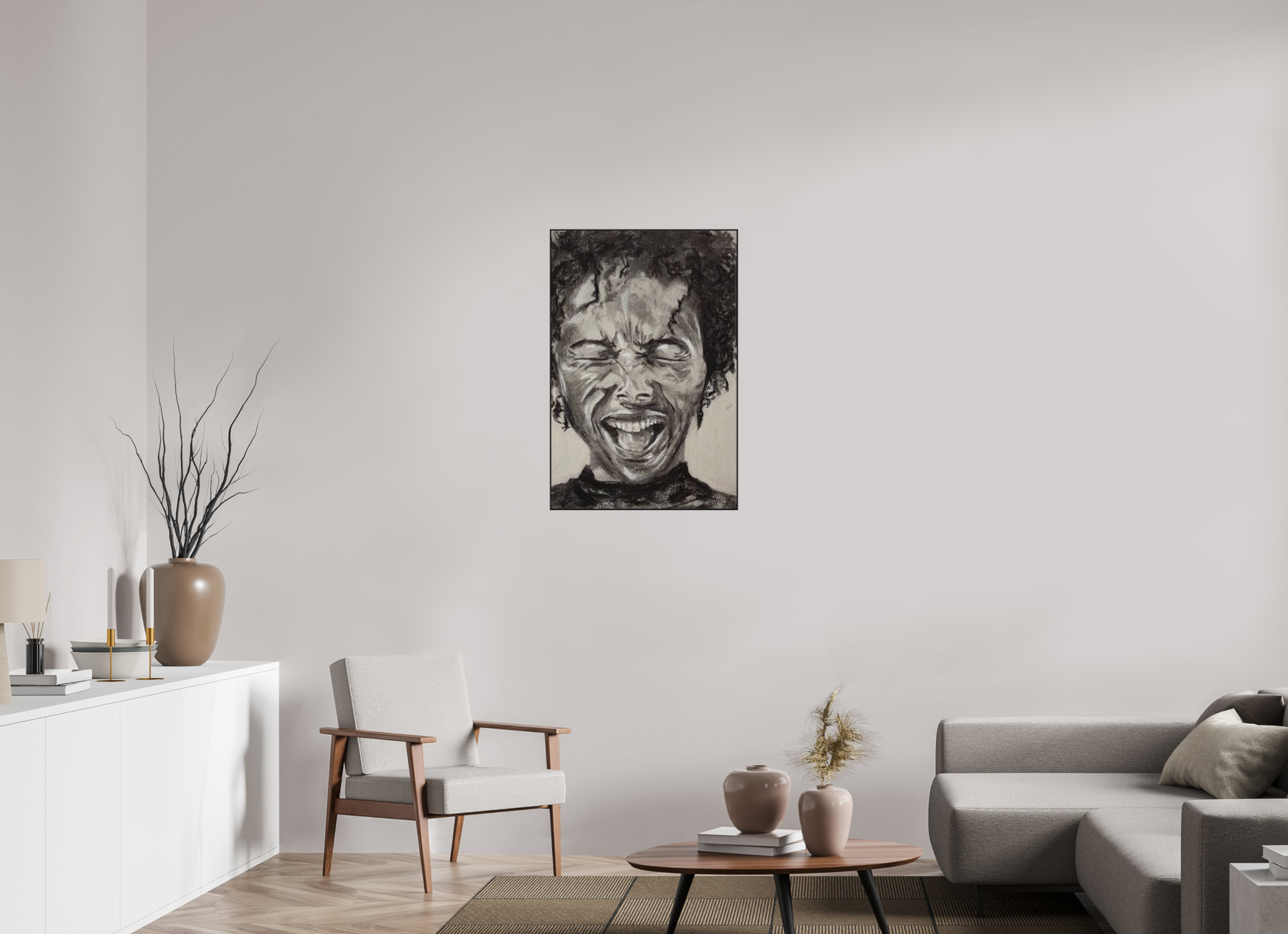 60 x 90 cm, Kohlez. Aludibond PhotoRag in ArtBox Alu10mm schwarz Portrait lachend